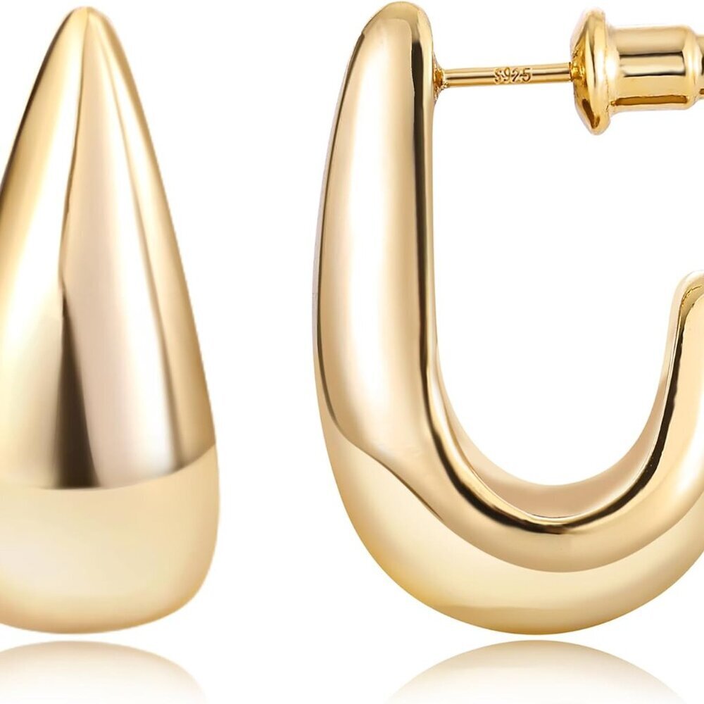 Chunky Drop Earrings Gold Brass 23mm Stylish Hypoallergenic for Women